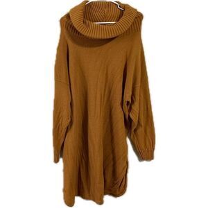 Chunky Knit Brown Turtleneck Sweater Dress